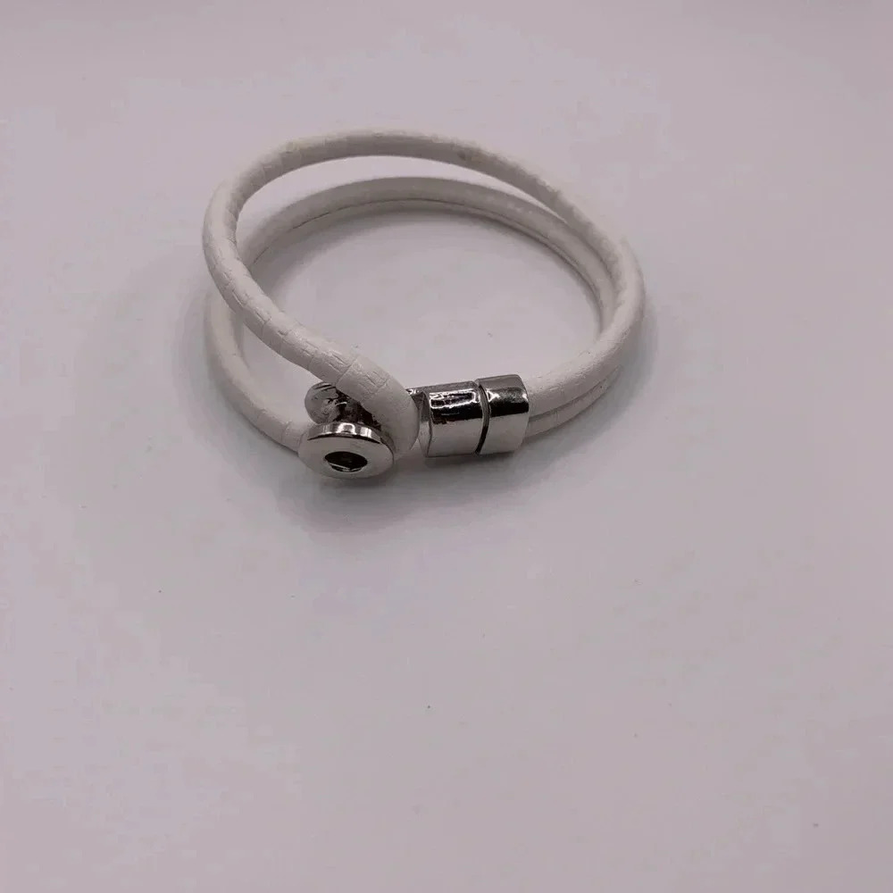 White leather button bracelet